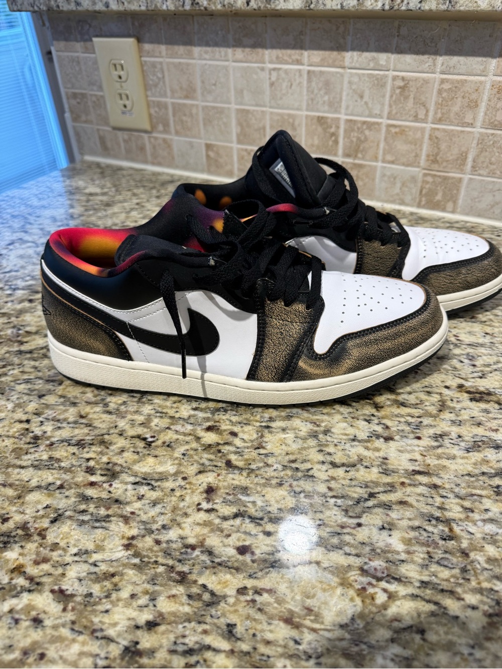Jordan Low Top Sneakers - White, Black and Tan Accent